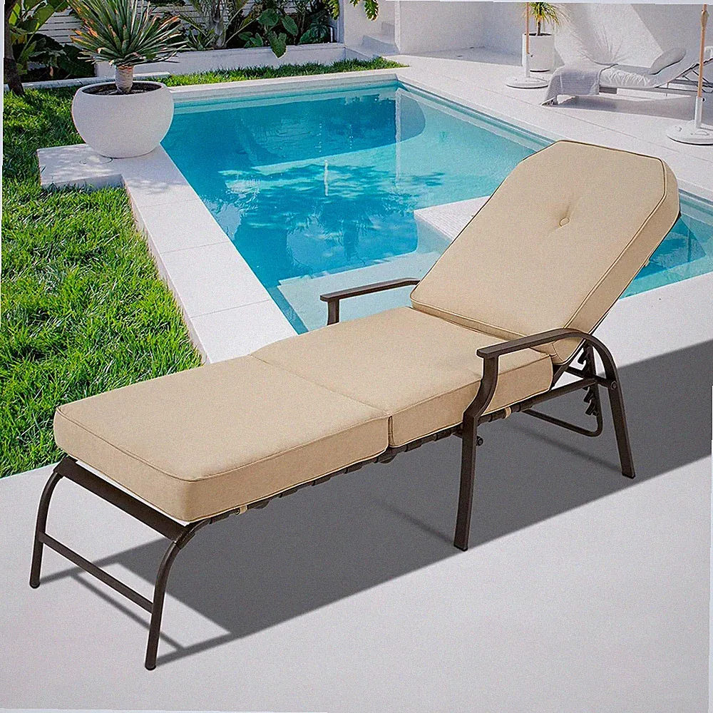 Adjustable Outdoor Chaise Lounge Chair Patio Beach Recliner w/ Armrest 4 Color