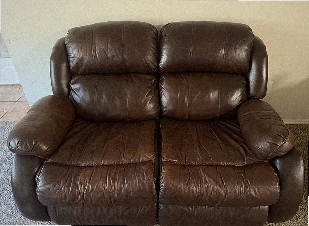 Brown Leather Recliner Loveseat Sofa 2-Seater Manual Contemporary Living Room