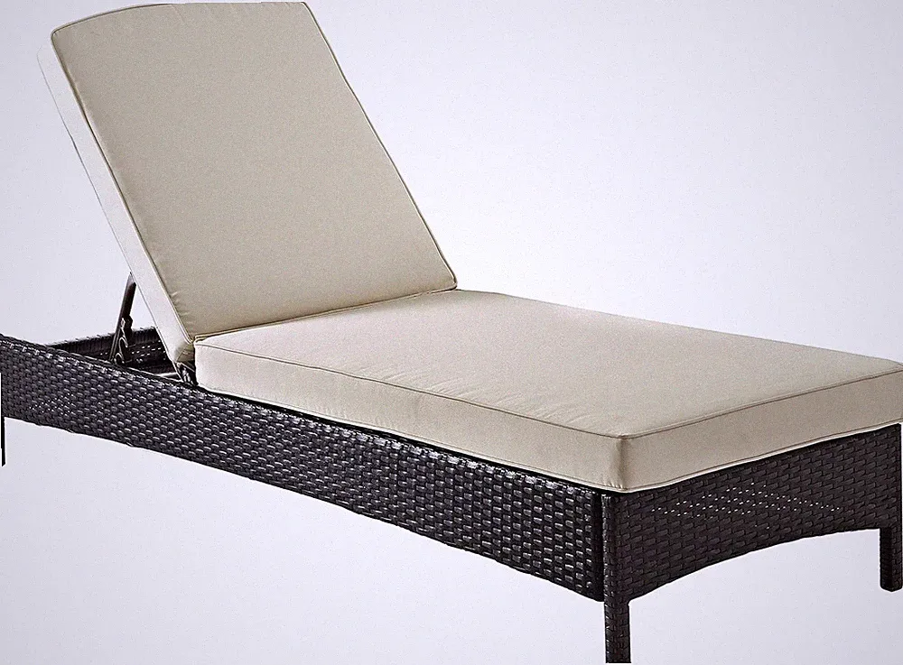 Brown Wicker Reclining Outdoor Chaise Lounge with Sand Cushions for Patio