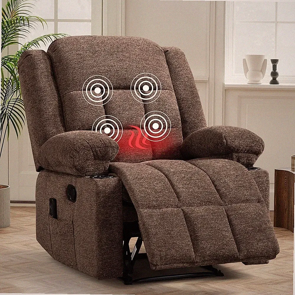 EBELLO Manual Recliner Chair with Massage & Heat Soft Fabric Recliner Sofa Chair