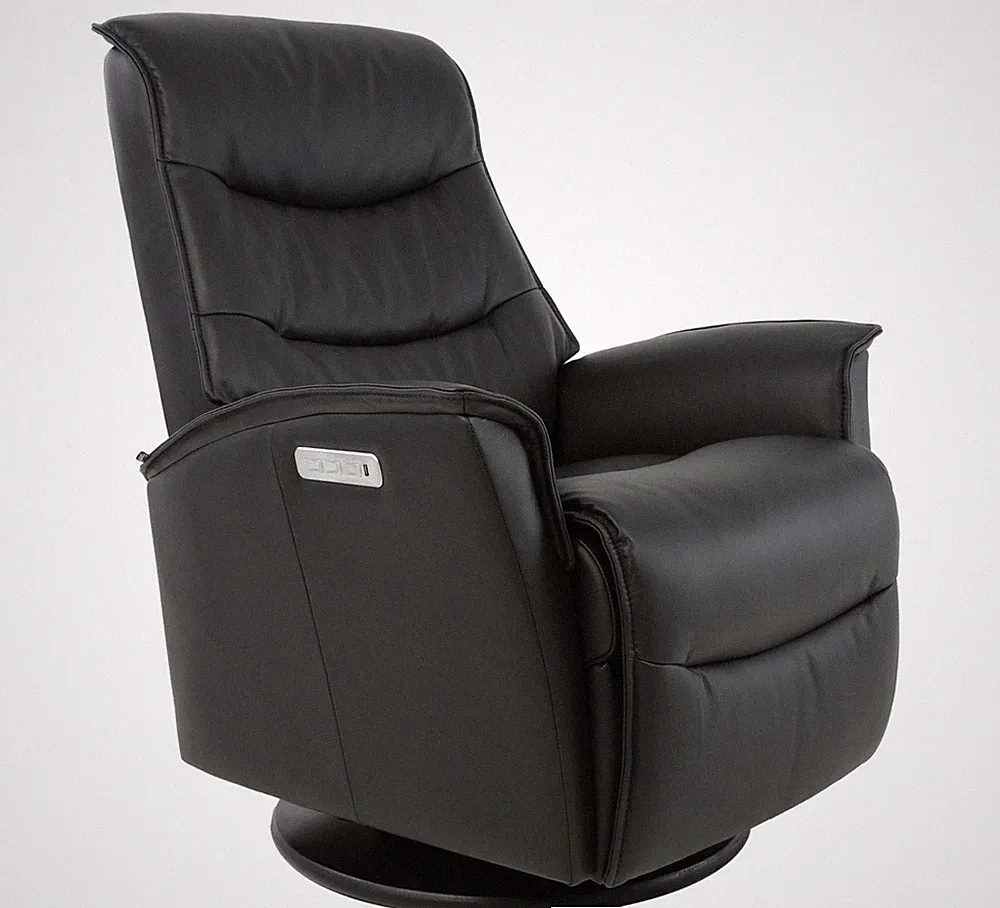 Fjords Dallas Small Power 3 Motor Swing Relaxer Recliner Chair in Black Leather