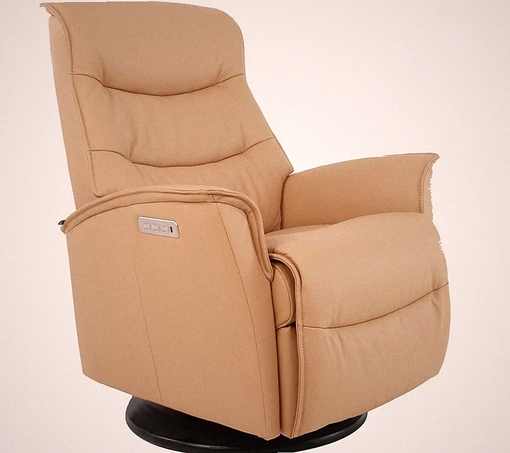 Fjords Dallas Small Power 3 Motor Swing Relaxer Recliner Chair in Latte Leather