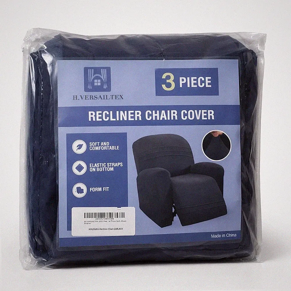 H.VERSAILTEX 3-Piece Recliner Chair Cover | Soft Stretch | Black | New