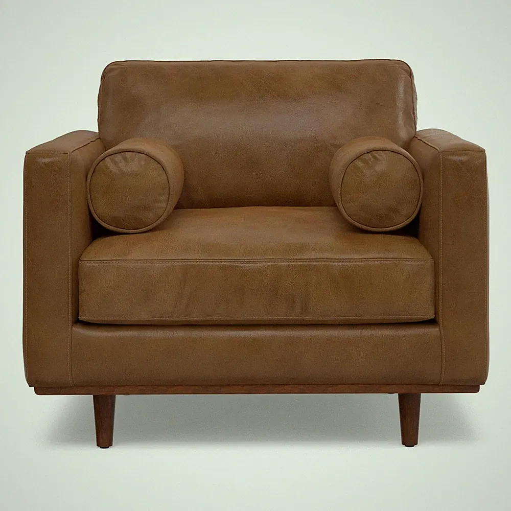 Morrison Arm Chair - 42 inch Wide Upholstered Genuine Leather Mid-Century Mod...