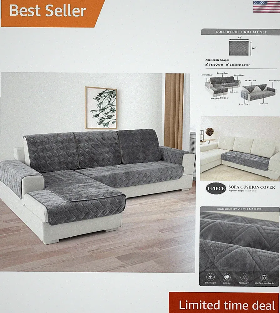 Multi-Functional Velvet Couch Cover, Dark Grey 36x47 - Perfect for Small Spaces