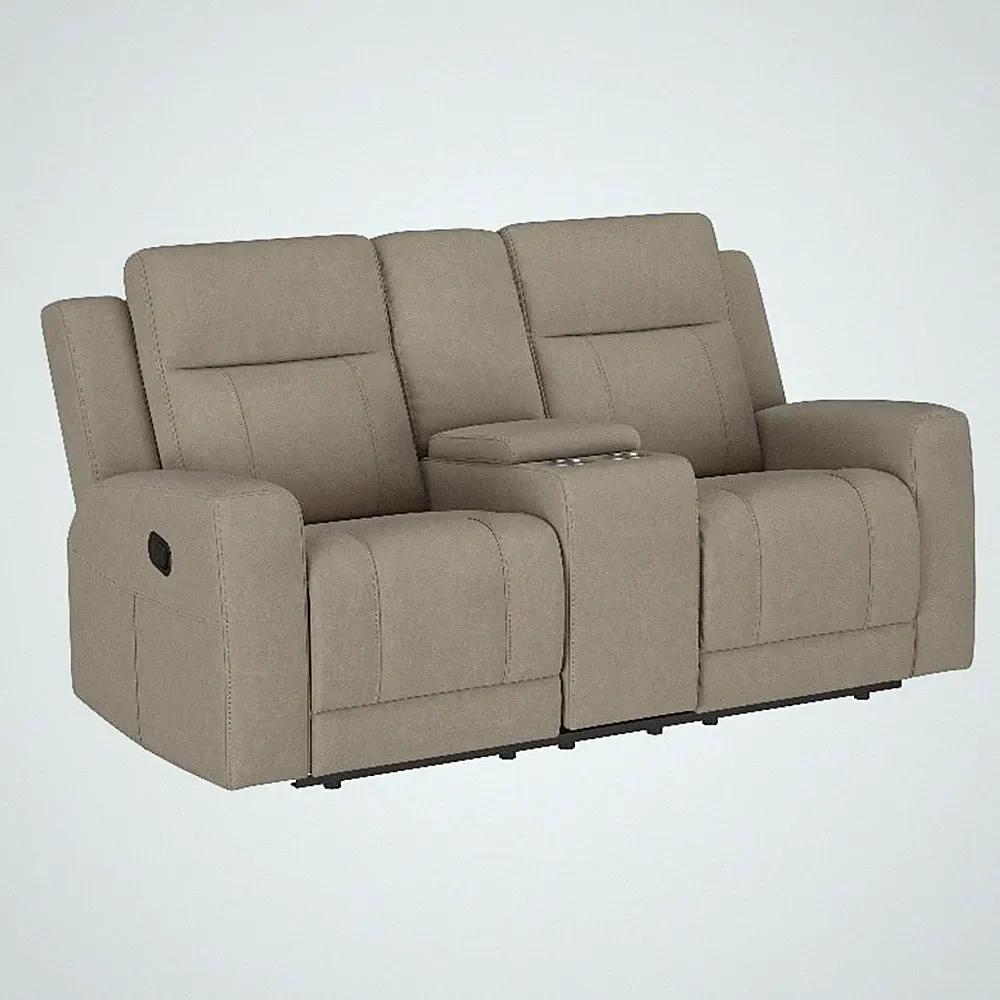 Pemberly Row Faux Leather Upholstered Motion Reclining Loveseat in Taupe