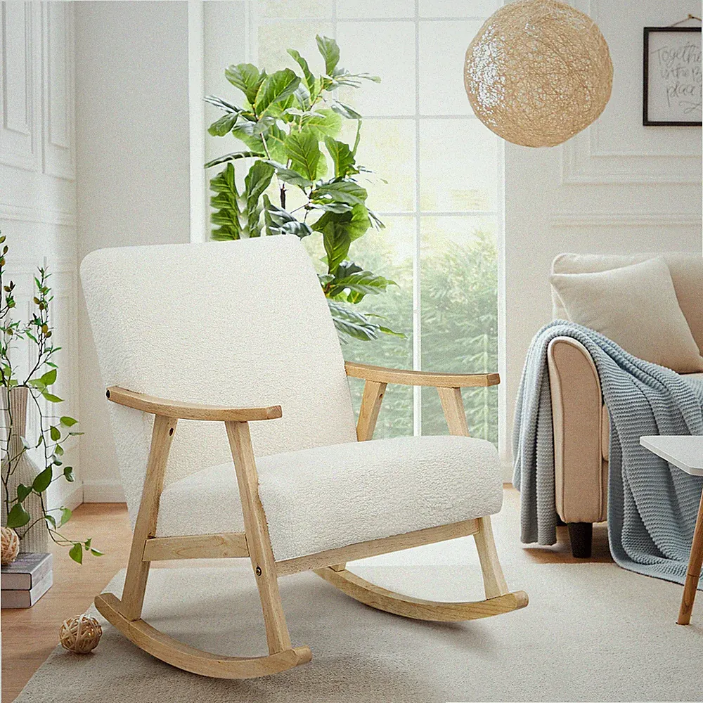 Rocking Chair with footstool Lamb fluff relax chair lounge recliner armchair