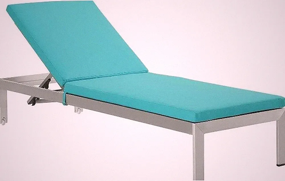 Stylish Silver Turquoise Aluminum Outdoor Chaise Lounge Chair with Cushion
